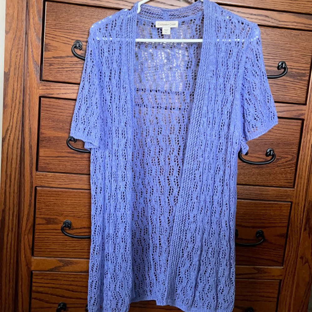 Coldwater Creek crochet cardigan pxl lilac purple